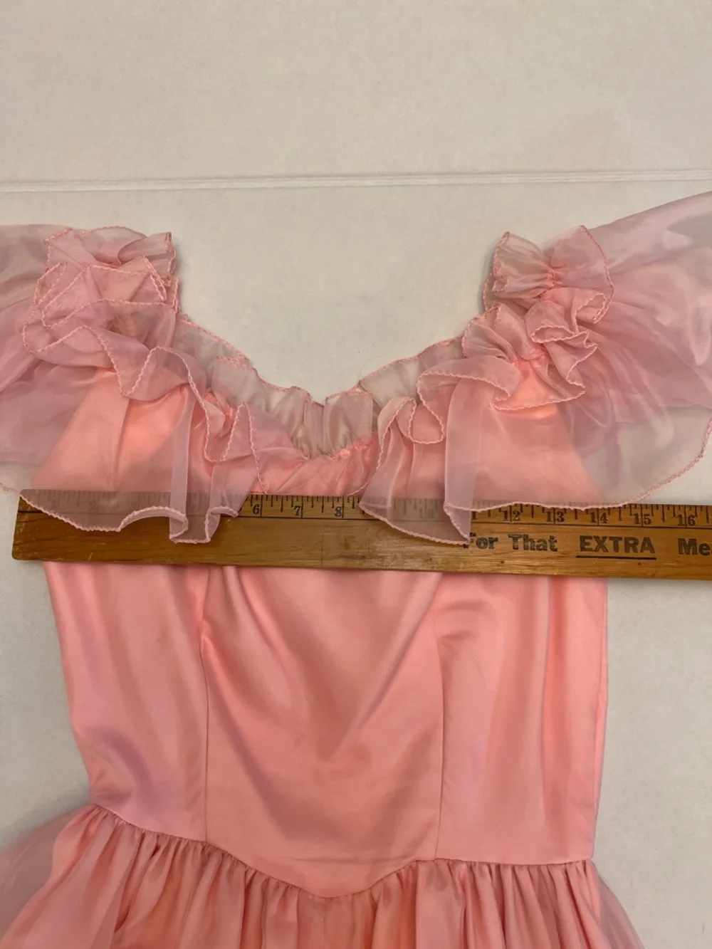 1970’s VINTAGE UNION MADE PINK RUFFLE COQUETTE BRIDGERTON STYLE GOWN DRESS - Picture 15 of 16